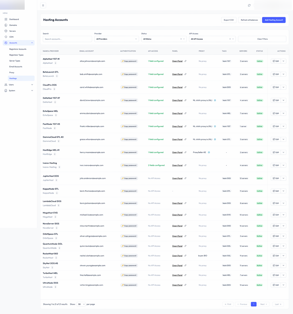 Hosting accounts