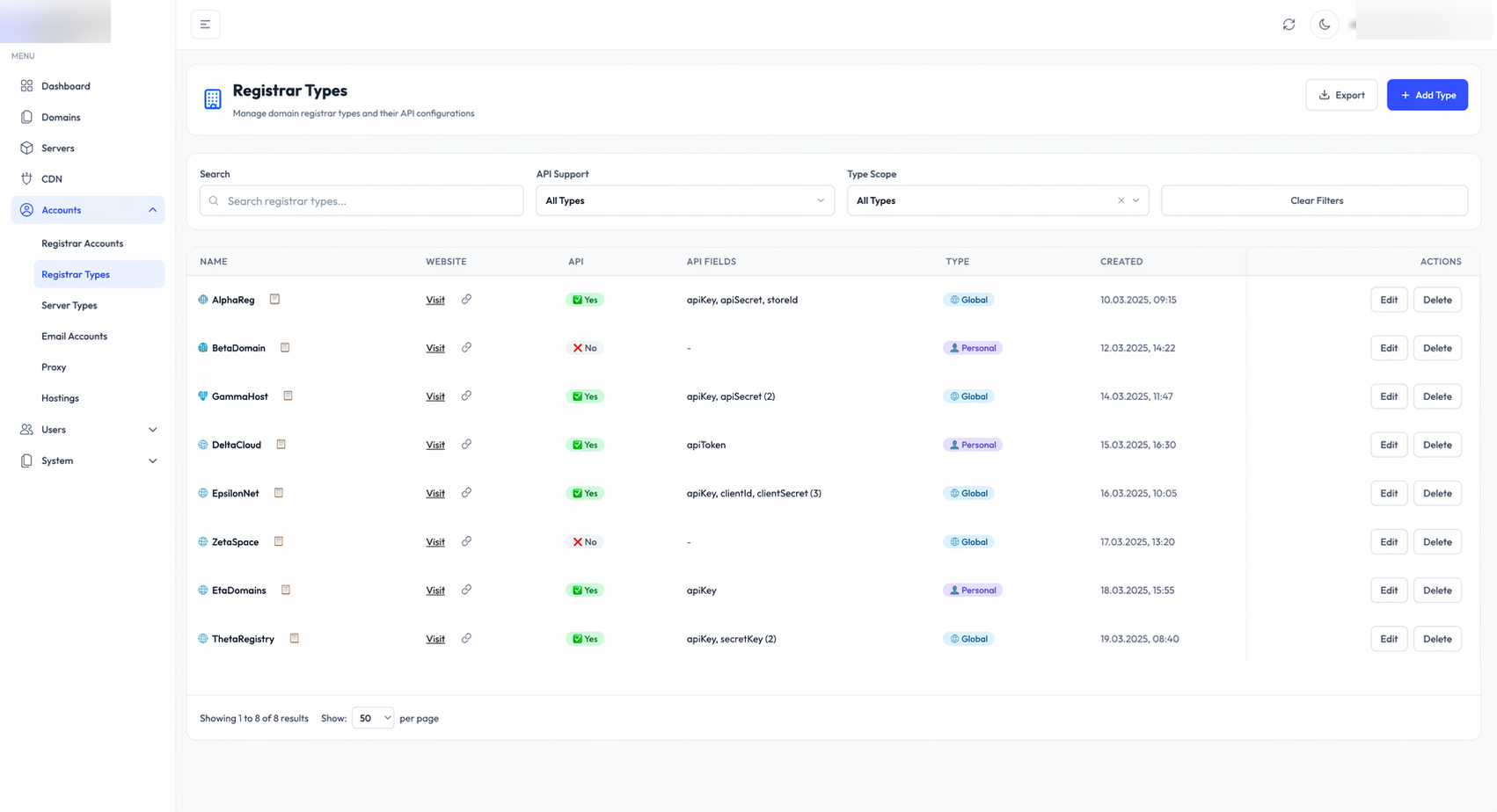 Registrator Accounts & Types